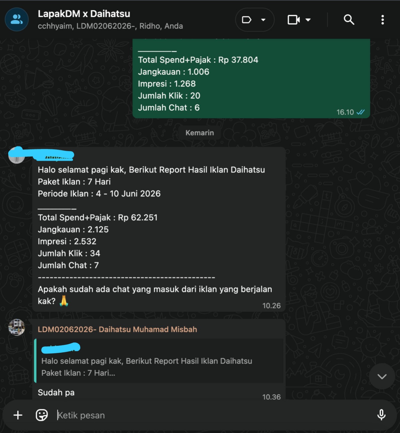 Screenshot WA Klien Dealer Resmi Daihatsu